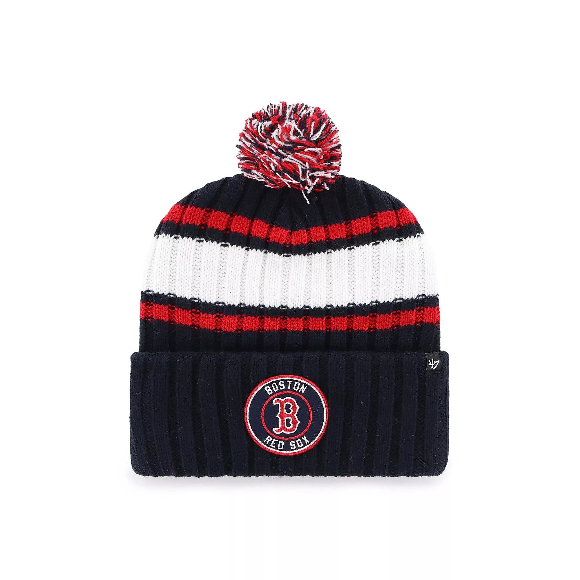 Men's '47  Navy Boston Red Sox Plateau Cuffed Knit Hat with Pom, Blue Product Image
