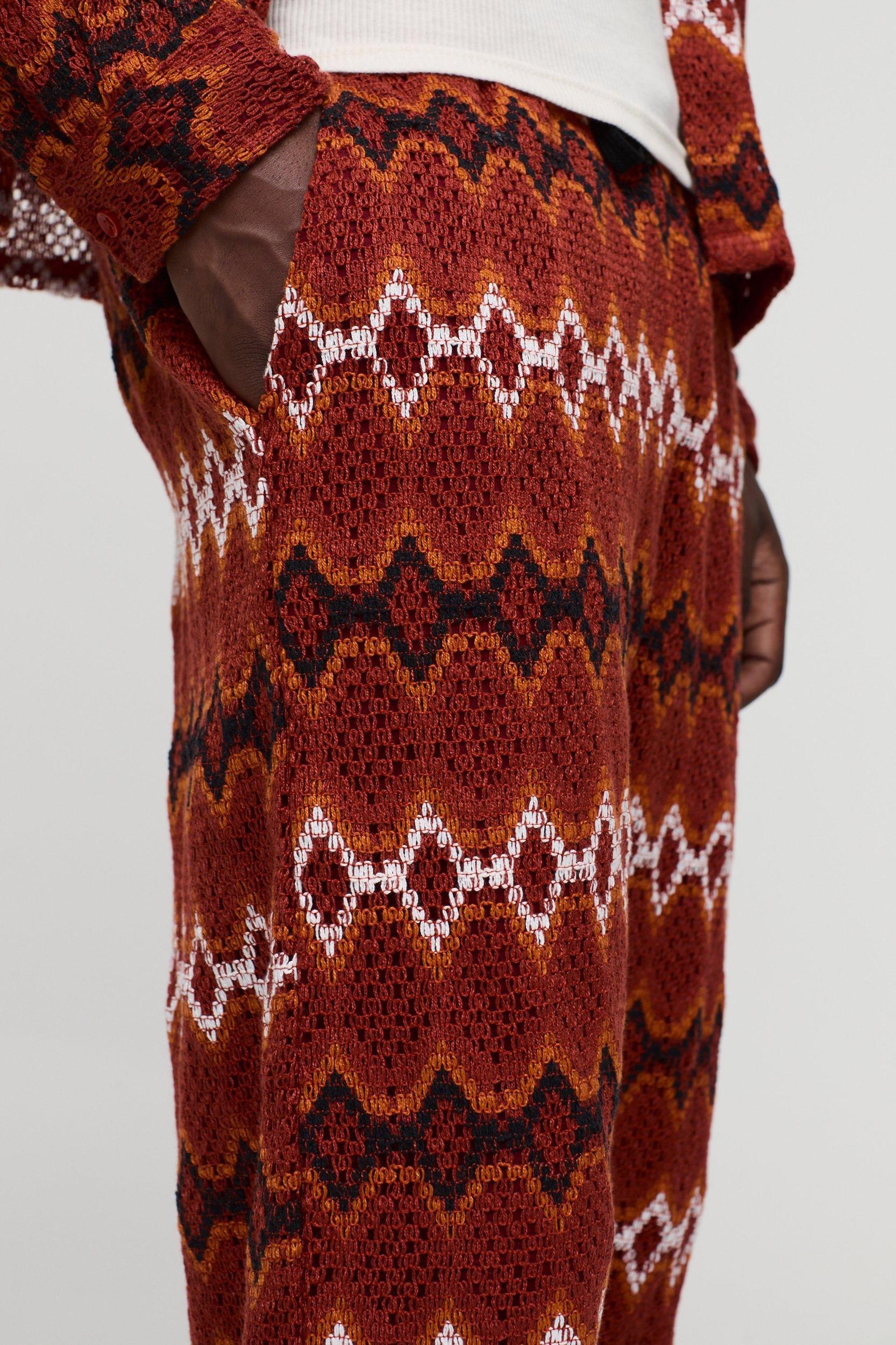 Regular Fit Wide Leg Crochet Zig Zag Pants | boohooMAN USA Product Image