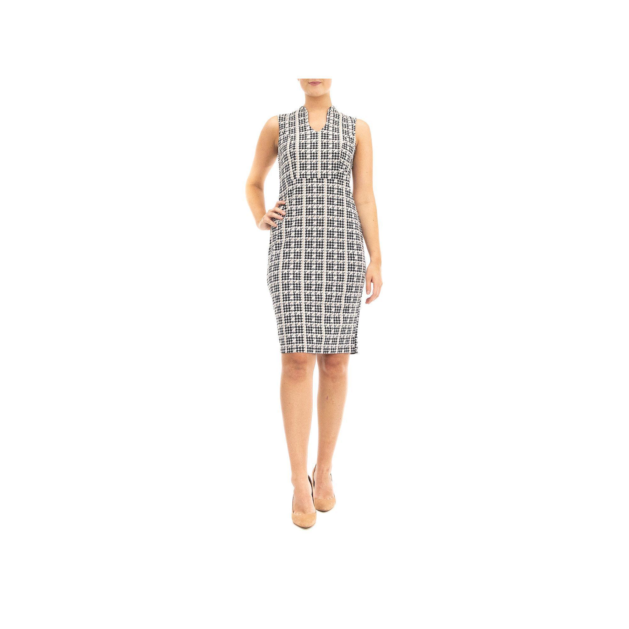 Women's Nina Leonard U-Neck Midi Sheath Dress, Size: Large, Black Wine Ivory Product Image
