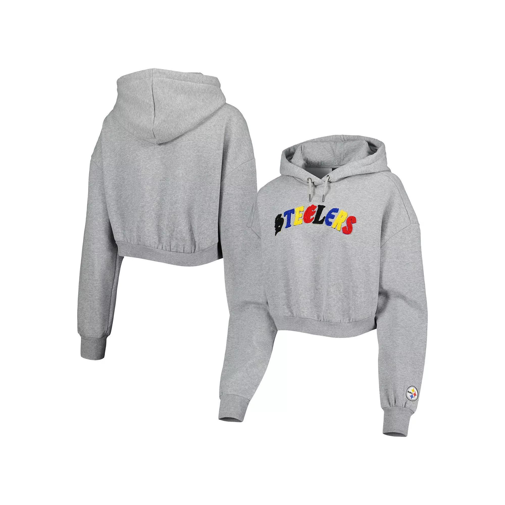 Womens The Wild Collective Gray Pittsburgh Steelers Cropped Pullover Hoodie Product Image