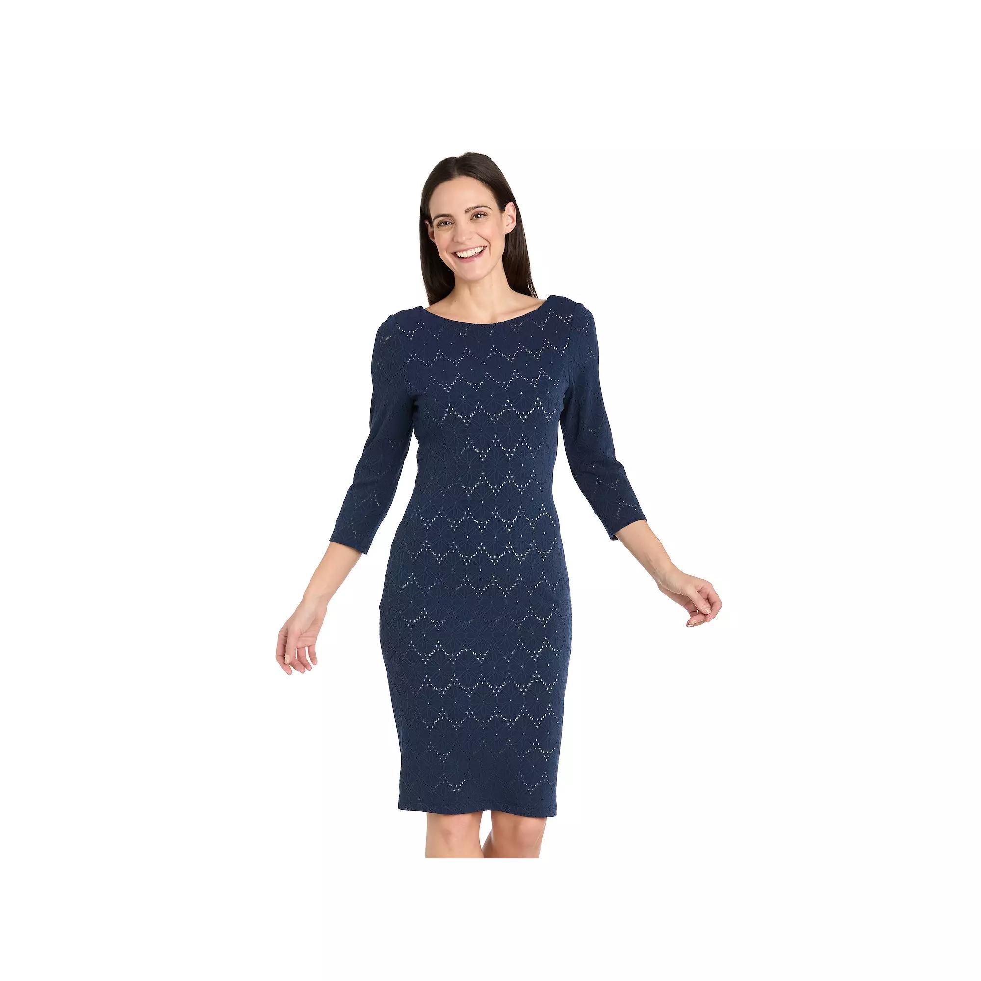 Women's R&M Richards Short Sheath U-Back Dress, Size: 12, Blue Nude Product Image