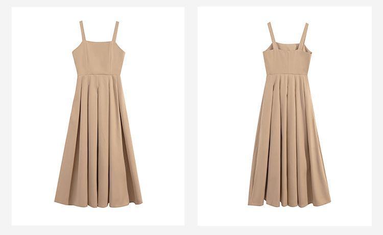 Set: Spaghetti Strap Plain Midi A-Line Dress + Crop Double-Breasted Blazer Product Image