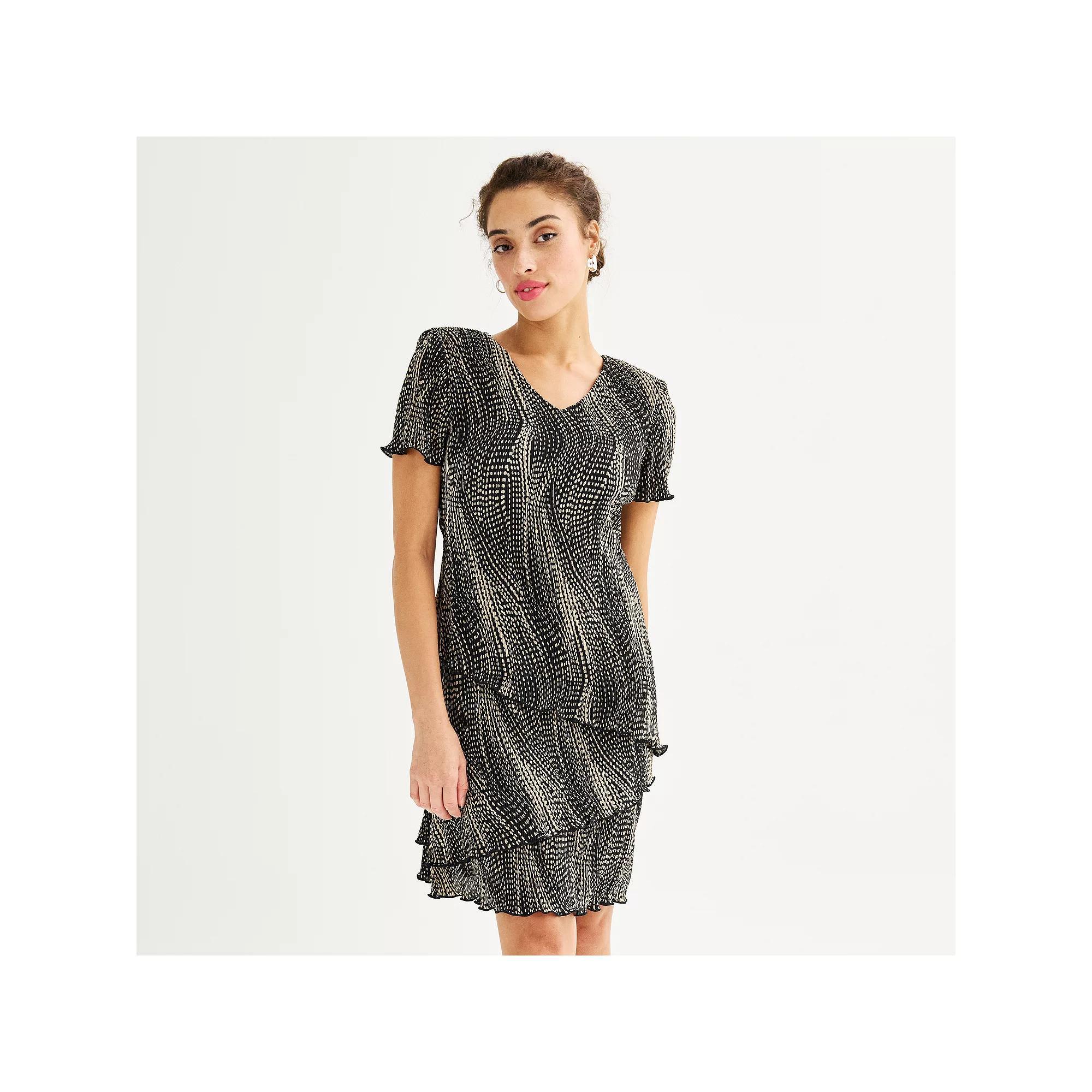 Women's Connected Apparel V-Neck Tiered Mini Dress, Size: 4, Camel Product Image