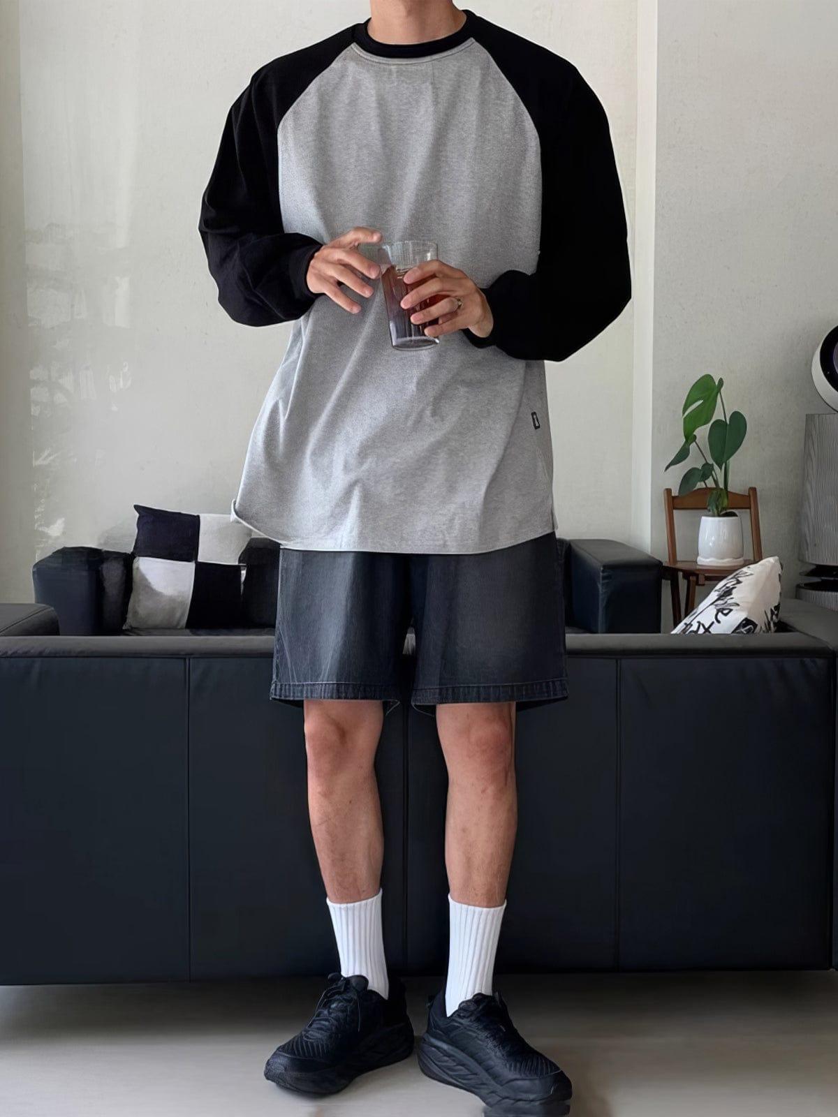 RT No. 12403 GRAY CONTRAST CREWNECK SWEATER Product Image
