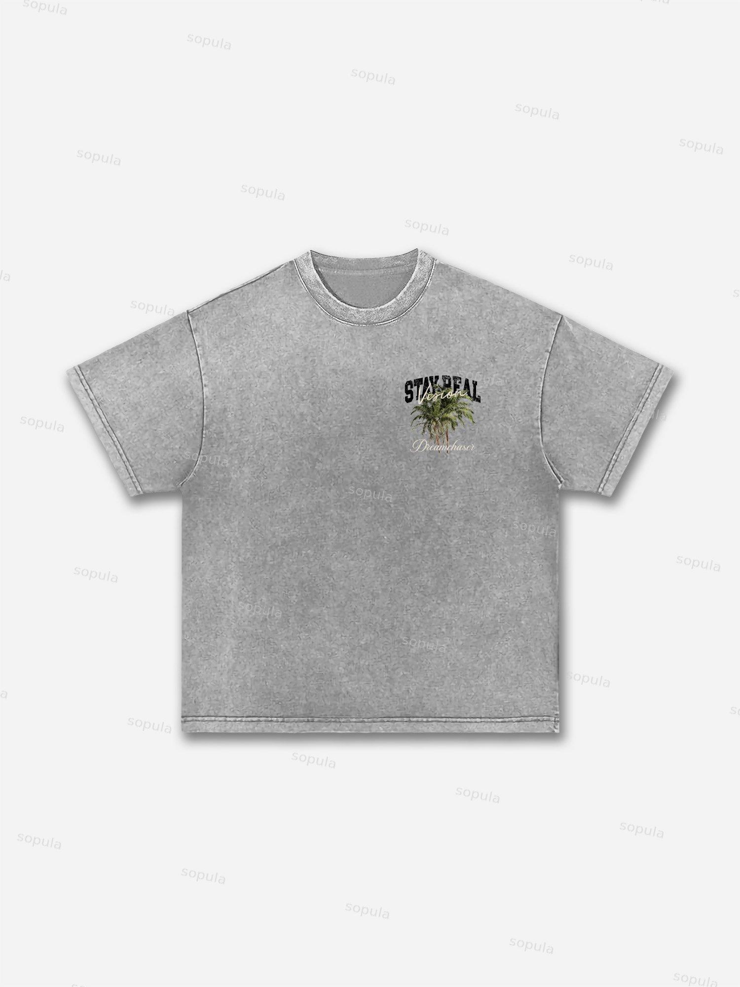 Stay Real Coconut Vacation Vintage Graphic Washed T-shirt Product Image