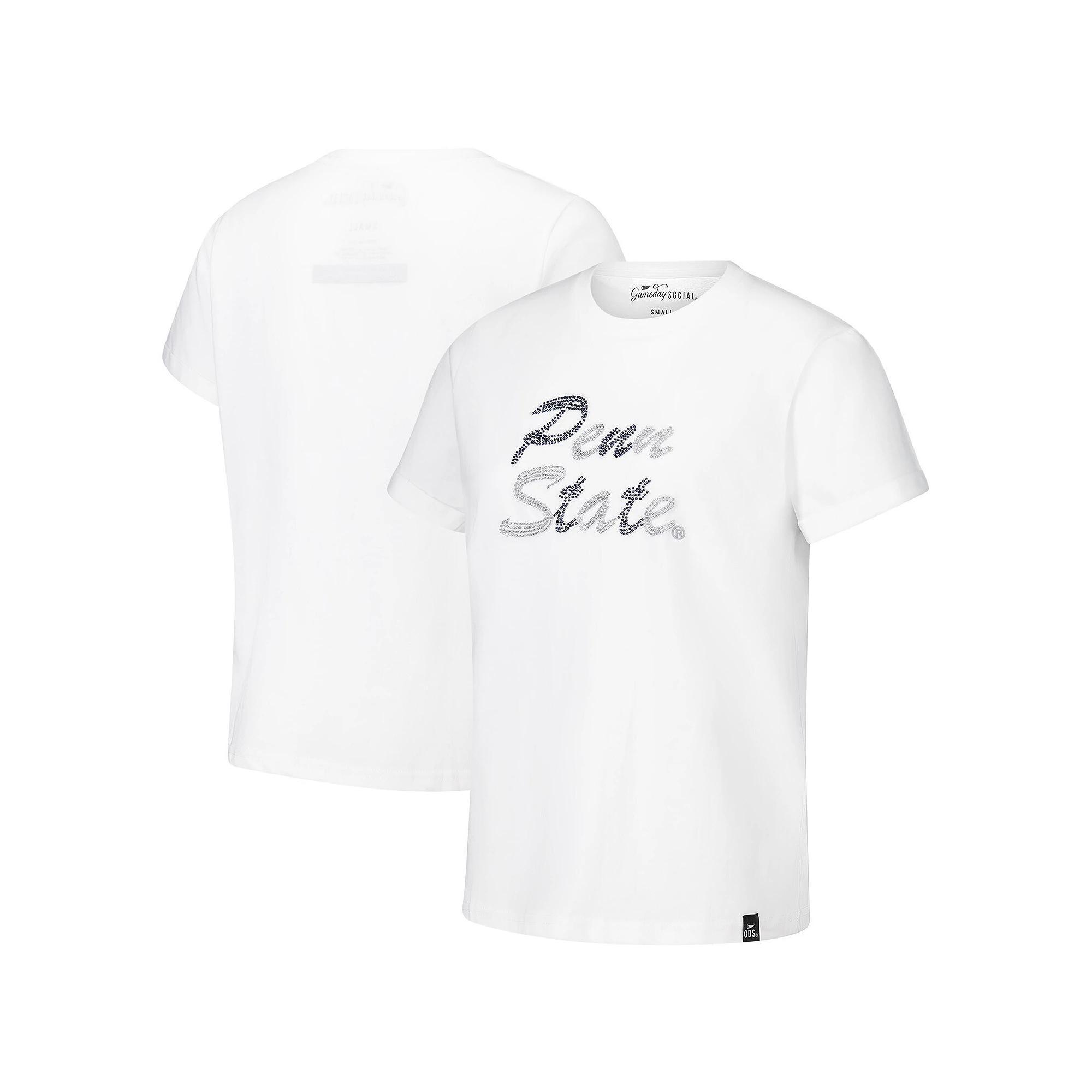 Women's White Penn State Nittany Lions Hand Sewn Beaded Script T-Shirt, Size: Large Product Image