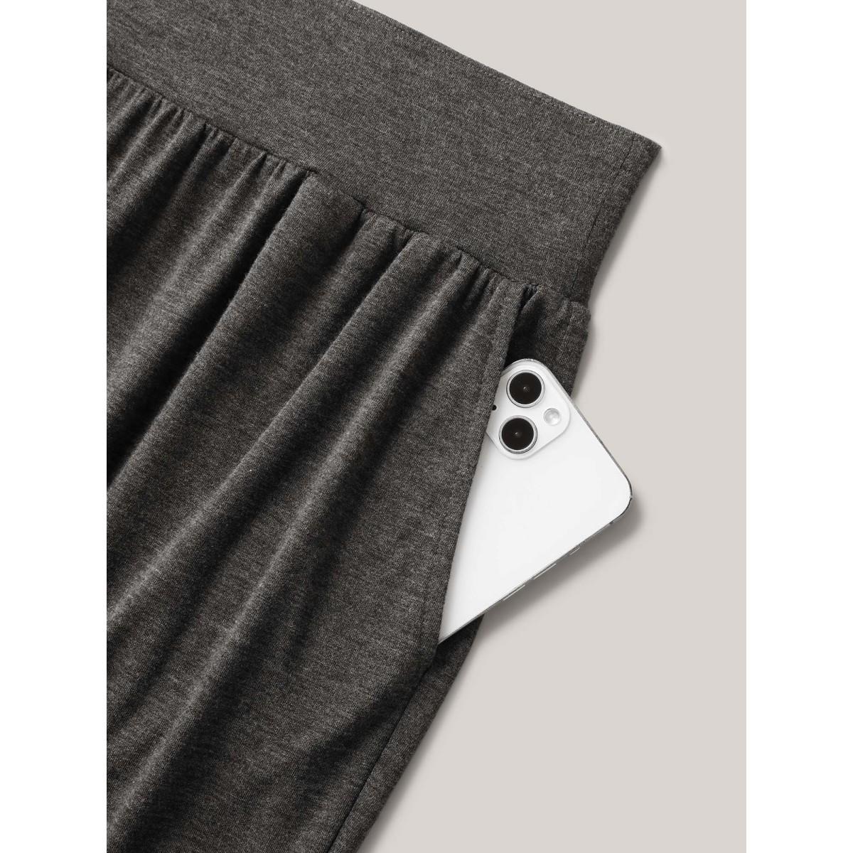 Plus Size Mixed Color Wide Waistband Pants Women DimGray Casual Wide Leg Mid Rise Everyday Pants BloomChic 14-16/1X Product Image