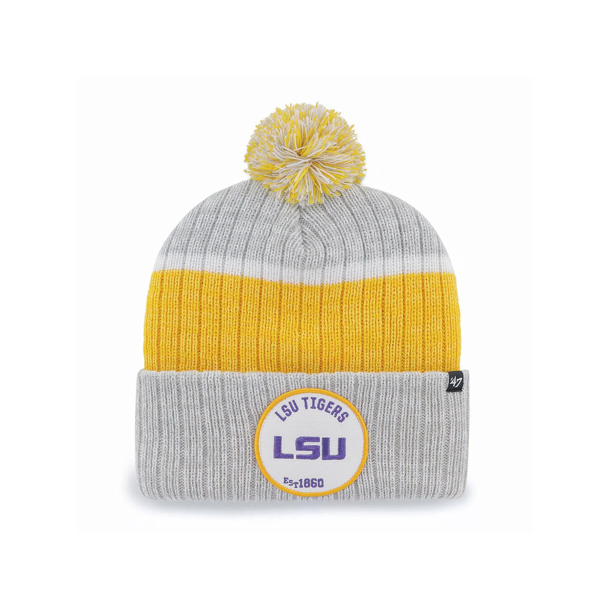 Men's '47 Gray LSU Tigers Holcomb Cuffed Knit Hat with Pom, Grey Product Image