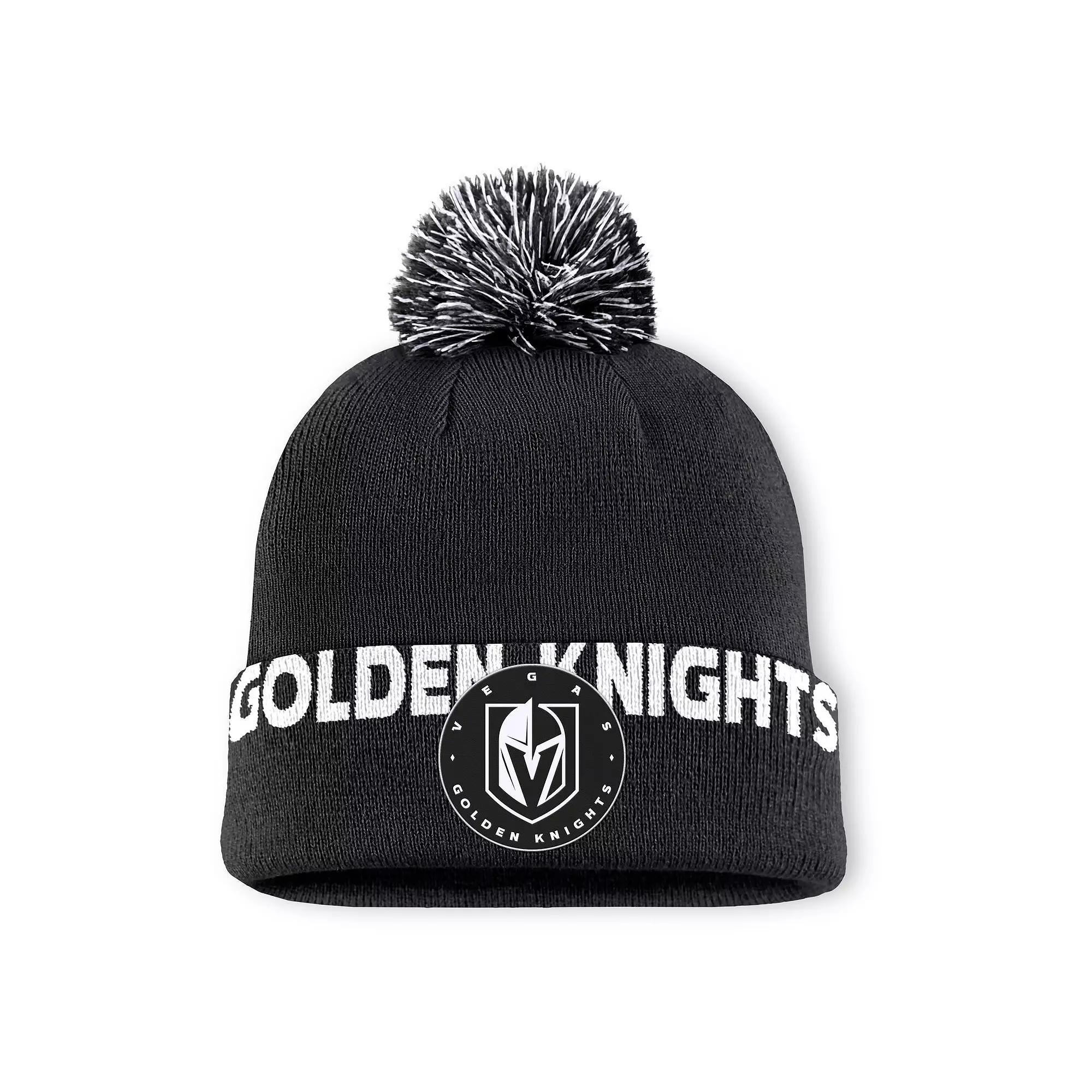 Men's Fanatics  Black Vegas Golden Knights Fundamental High Stick Cuffed Knit Hat with Pom, Lvk Black Product Image