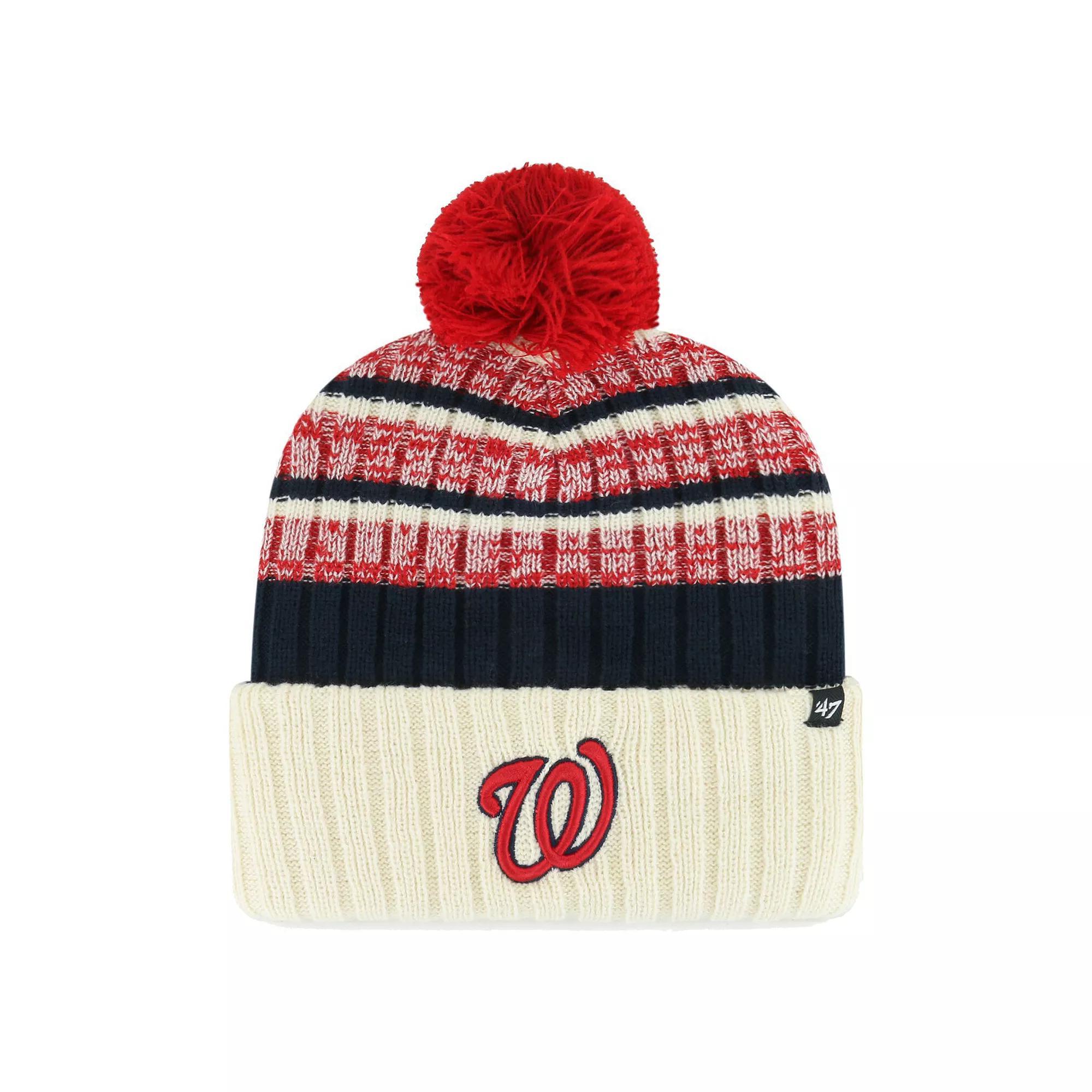Men's '47 Natural Washington Nationals Tavern Cuffed Knit Hat with Pom, Beige Product Image