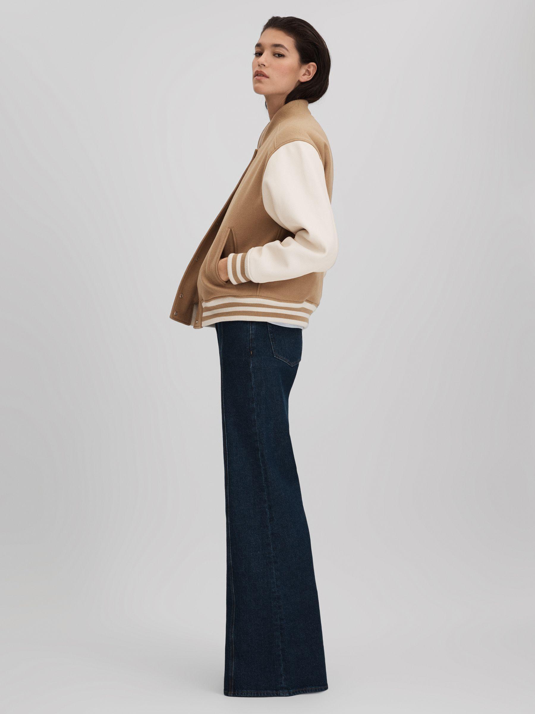 Premium Wool Blend Bomber Jacket in Camel/Cream Product Image