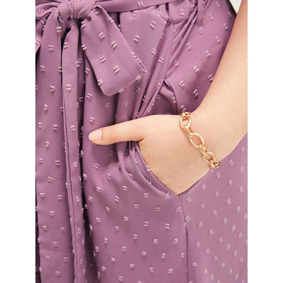 Plus Size Plain Wrap Ruffles Pocket Belted High Low Hem Dress Mauve Women Elegant Gathered V-neck Short sleeve Curvy Midi Dress BloomChic 14-16/1X Product Image