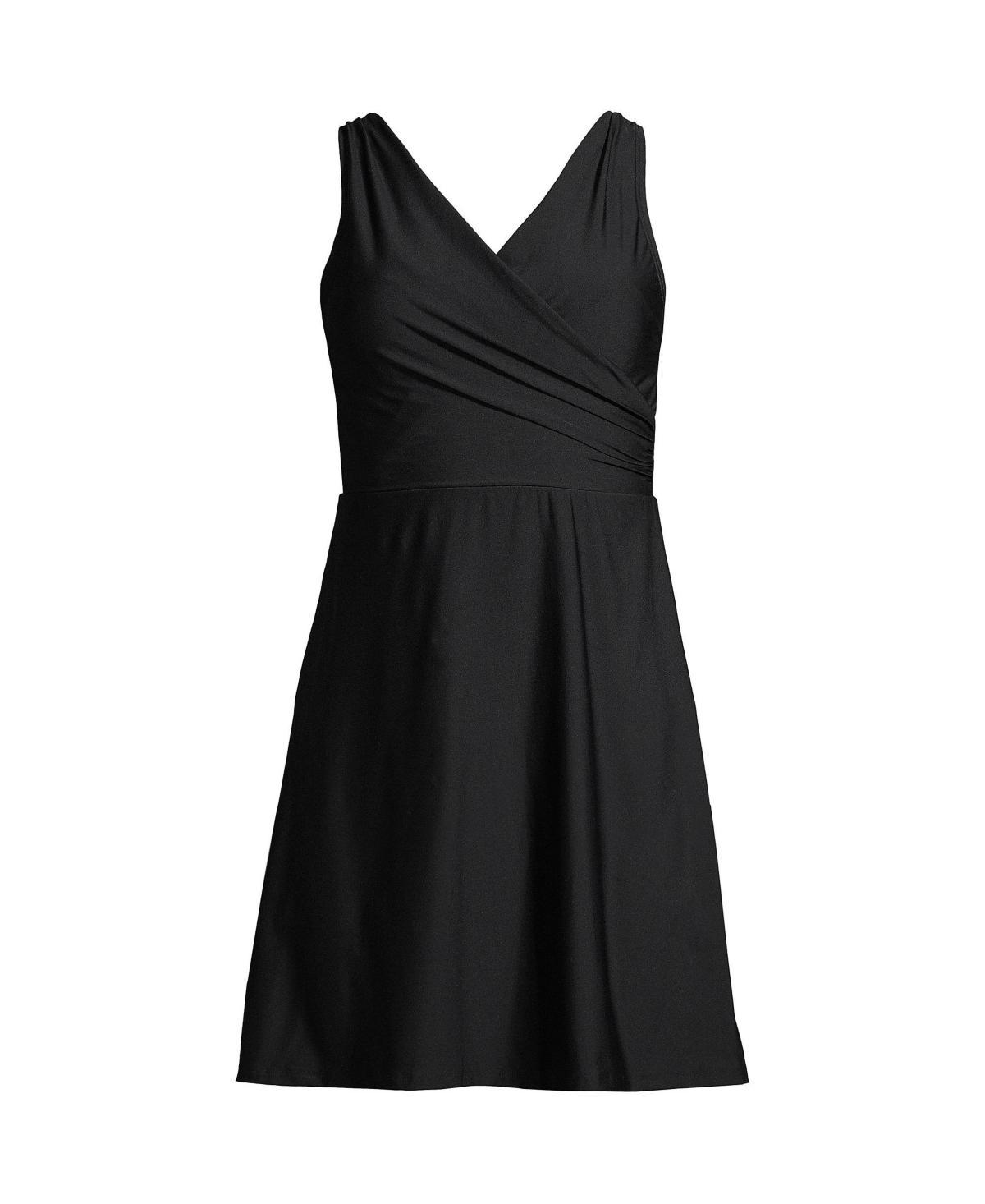 Petite Lands End UPF 50 Tummy Control Surplice One-Piece Swim Dress, Womens Product Image