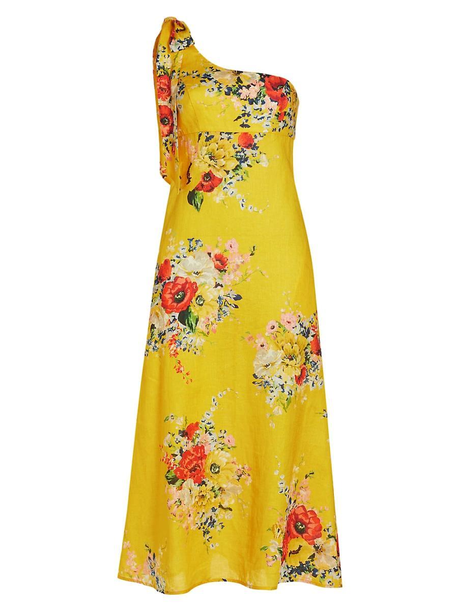 Womens Alight Floral One-Shoulder Linen Midi-Dress Product Image