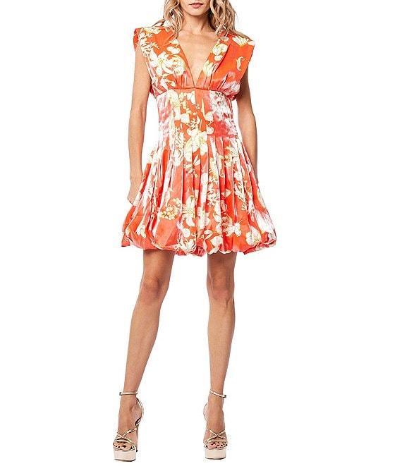CIEBON Lyss Floral Print V-Neck Cap Sleeve Bubble Mini Dress Product Image
