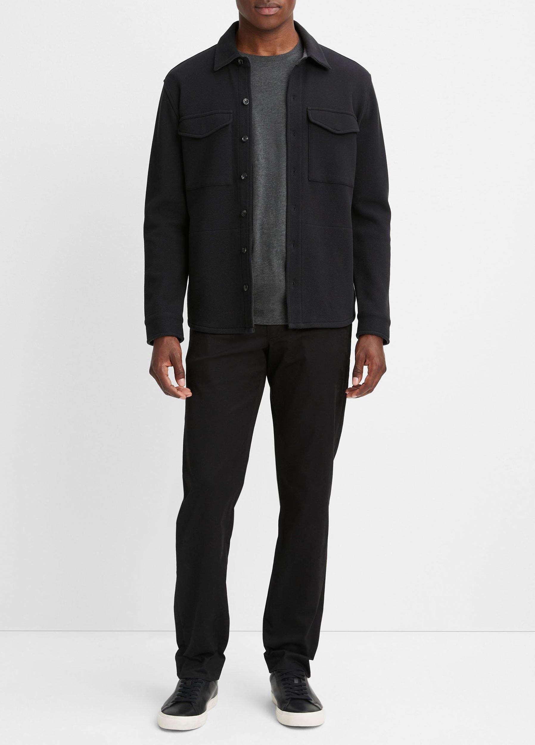 Mens Double-Knit Cotton-Blend Piqu Shirt Jacket, Black/medium Heather Grey, Size L Vince Product Image