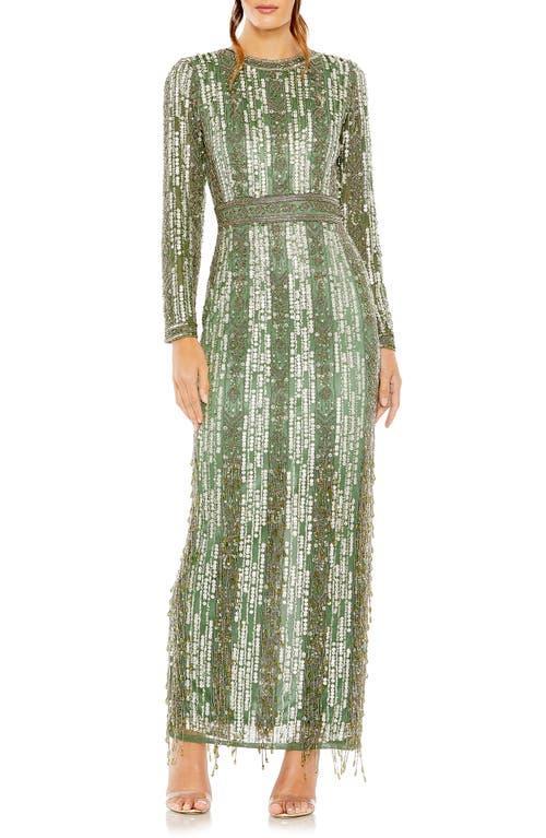 Womens Crystal-Embellished Long-Sleeve Column Gown Product Image