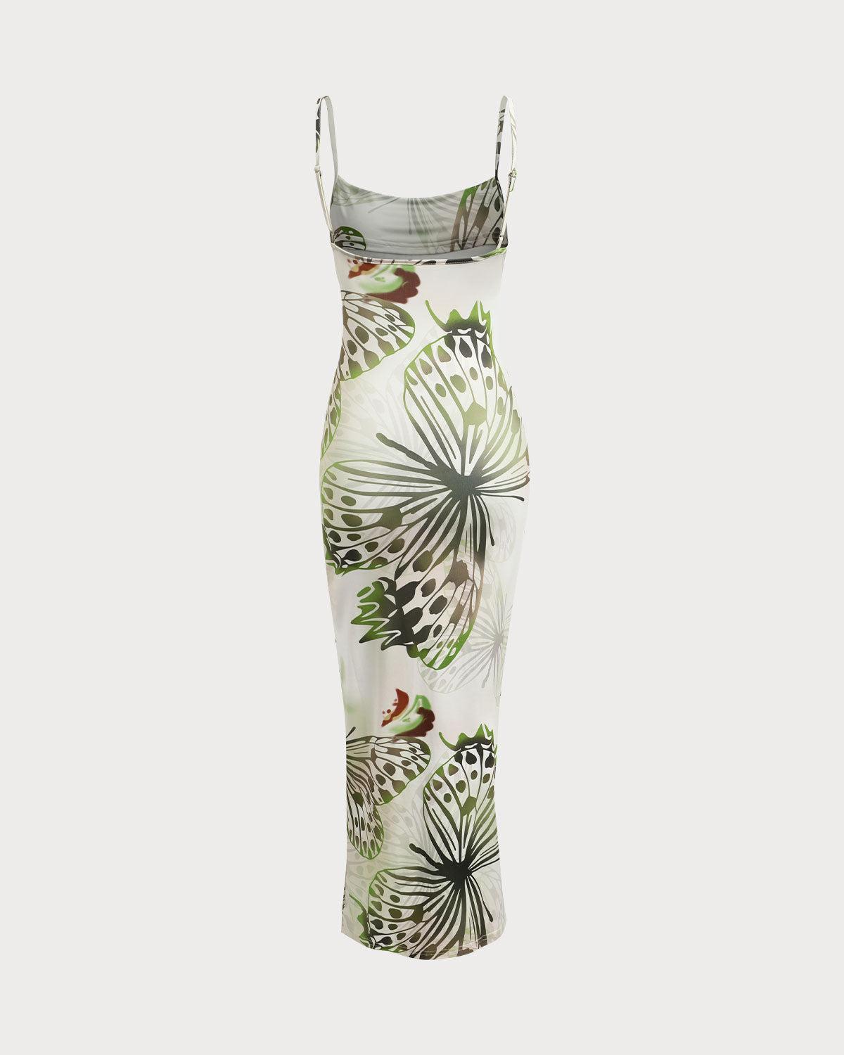 Green Floral Bodycon Slip Maxi Dress Product Image