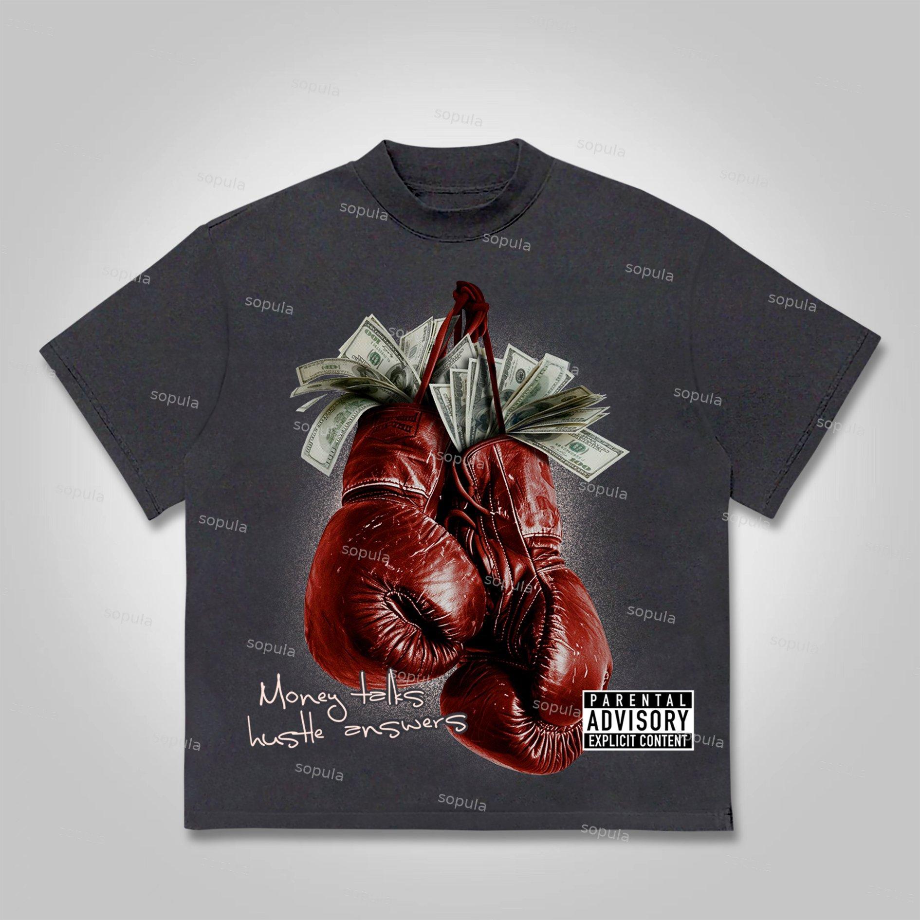 Sopula Money Boxing Gloves Printed Graphics Cotton T-Shirt Product Image