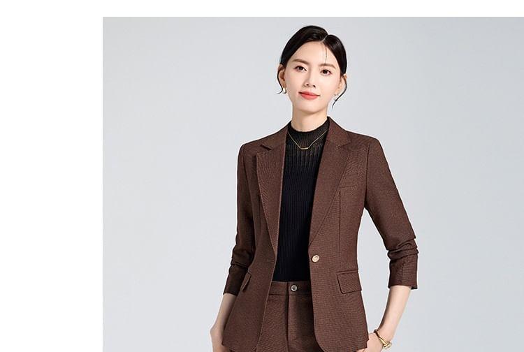 Set: Lapel Collar Plain Single Breasted Blazer + Mid Waist Plain Slacks Product Image
