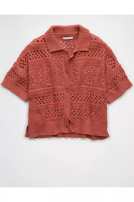 AE Crochet Button-Up Sweater Polo Shirt Women's Product Image