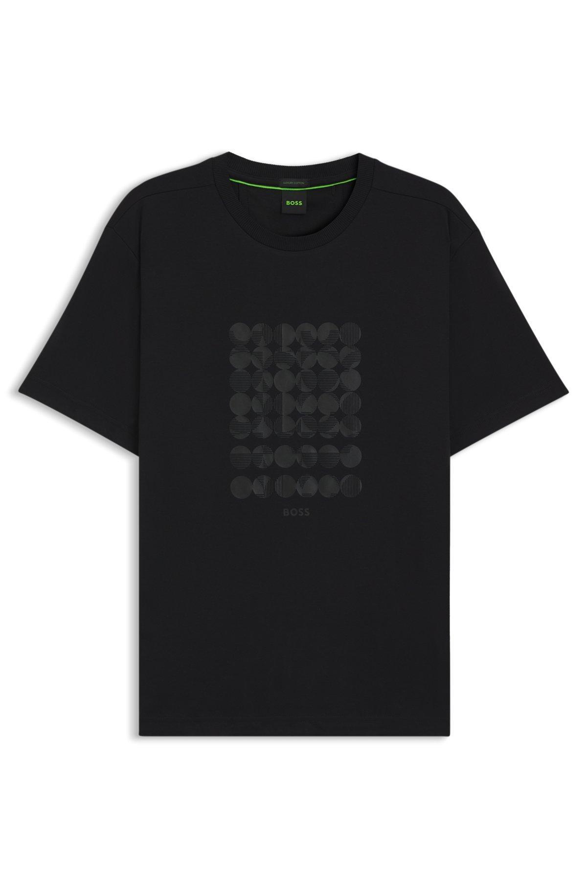 BOSS - Interlock-cotton T-shirt with circle artwork - Black Product Image