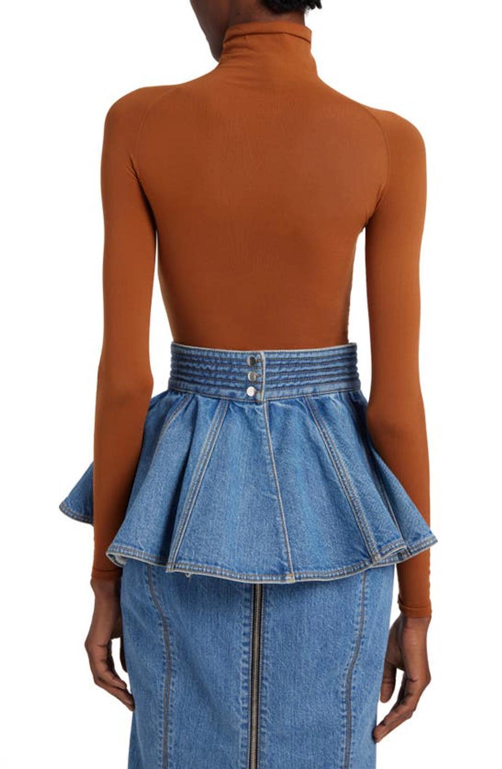 ALAÏA Semi-sheer Turtleneck Bodysuit In Cannelle Product Image