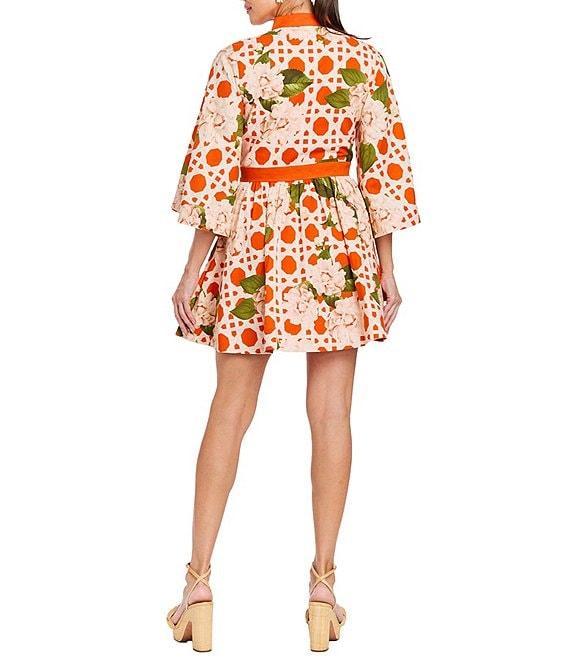 Mestiza New York Carmen Linen Dotted Floral Print Mandarin Collar 3/4 Full Sleeve Mini A-Line Dress Product Image