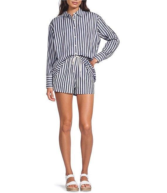 Gianni Bini Sam Woven Stripe Flat Front Coordinating Drawstring Short Product Image