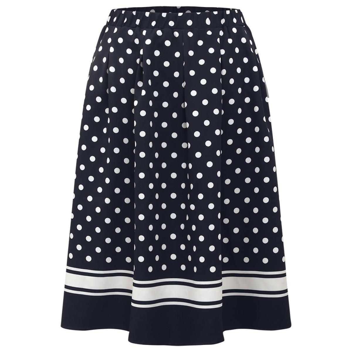 Plus Size Polka Dot Elastic Waist Contrast Skirt Women Indigo Office A-line No stretch Pocket Work Skirts BloomChic 28/5X Product Image