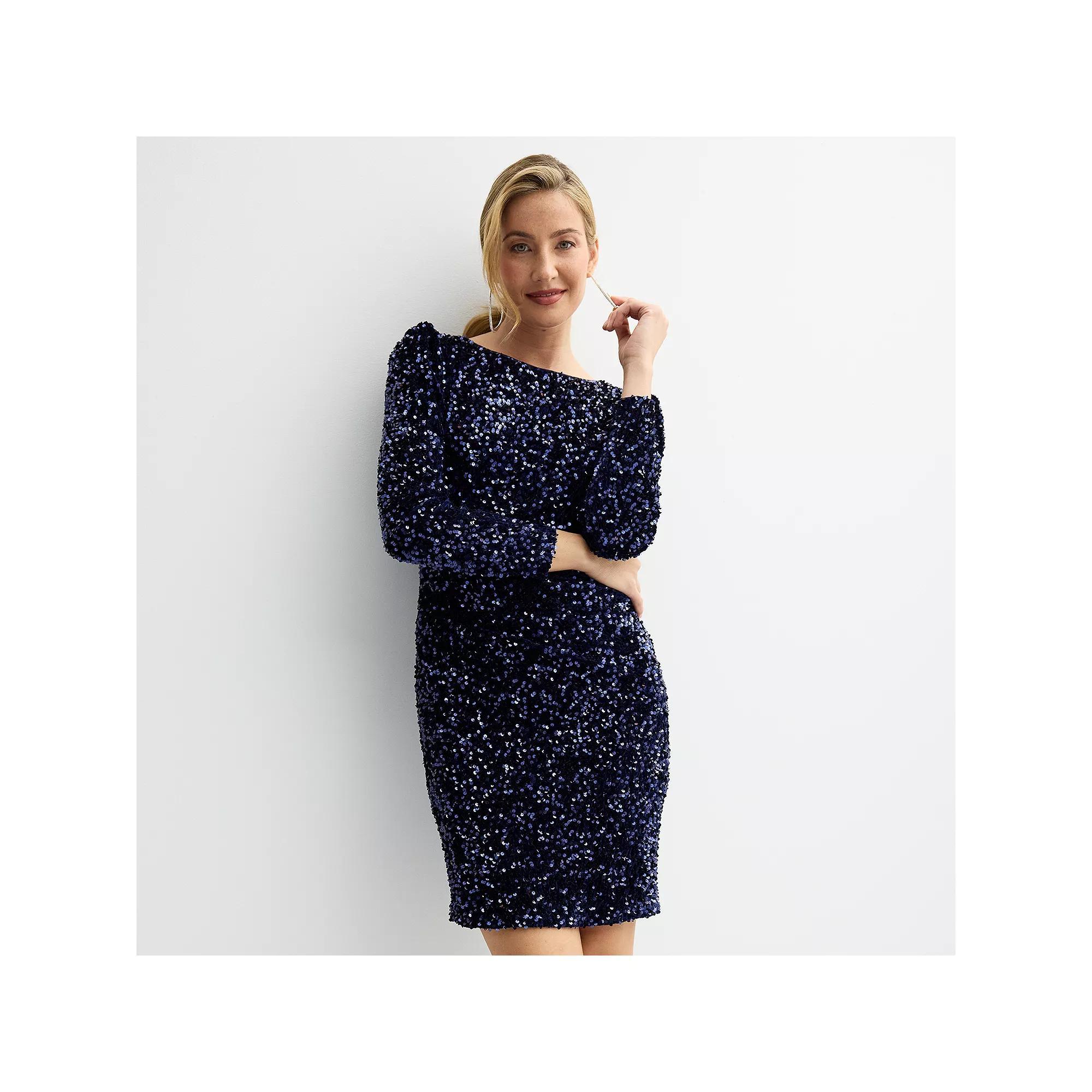 Women's Nanette Lepore Long Sleeve Velvet Sequin Dress, Size: 14, Nanette Blue Product Image