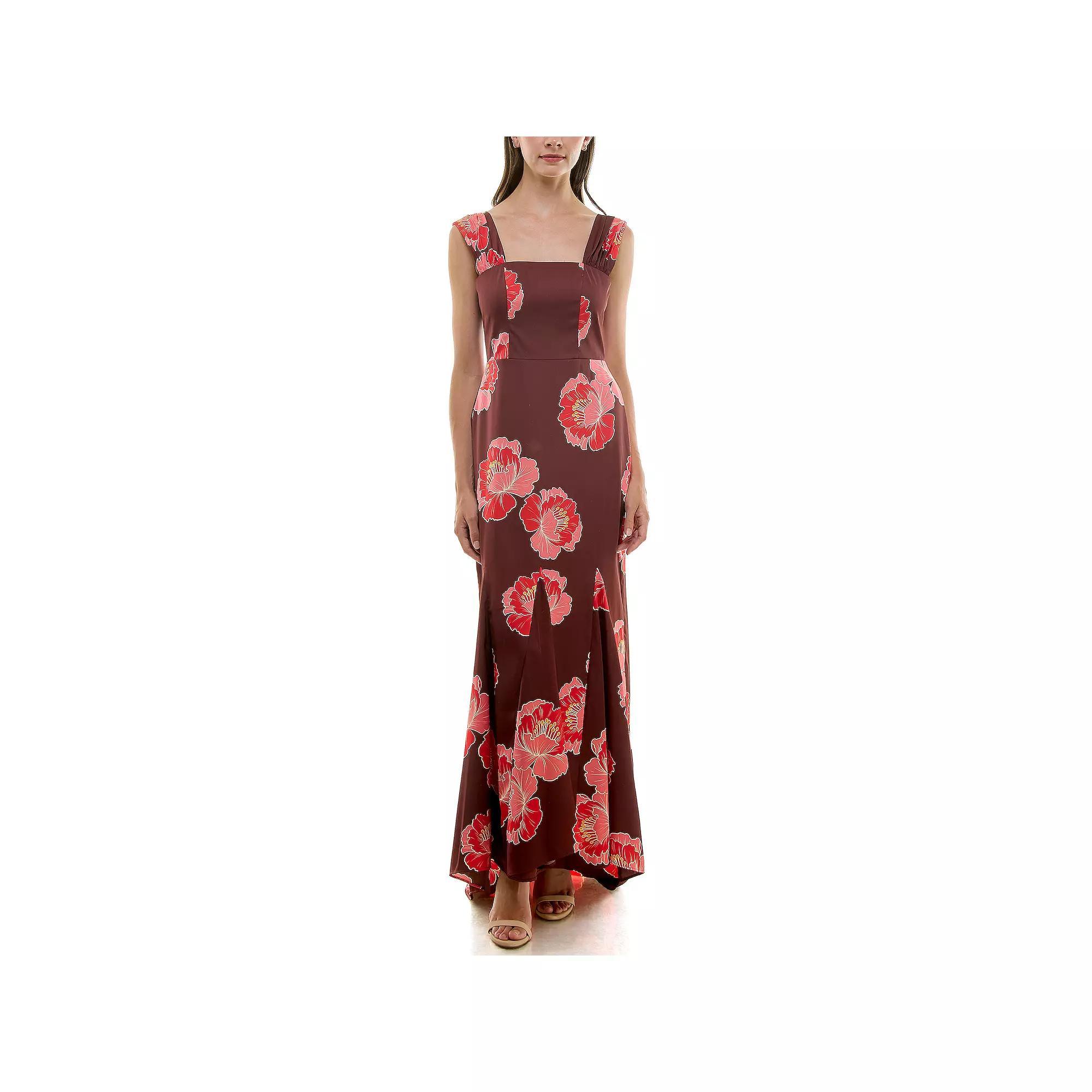 Women's Nicole Miller Gathered Square Neck Maxi Dress, Size: 12, Bitter Brown Product Image