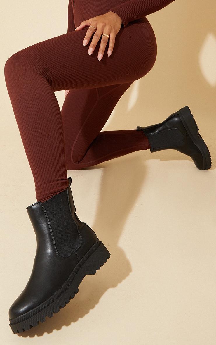 Black  Pu Round Toe Chelsea Ankle Boots Product Image