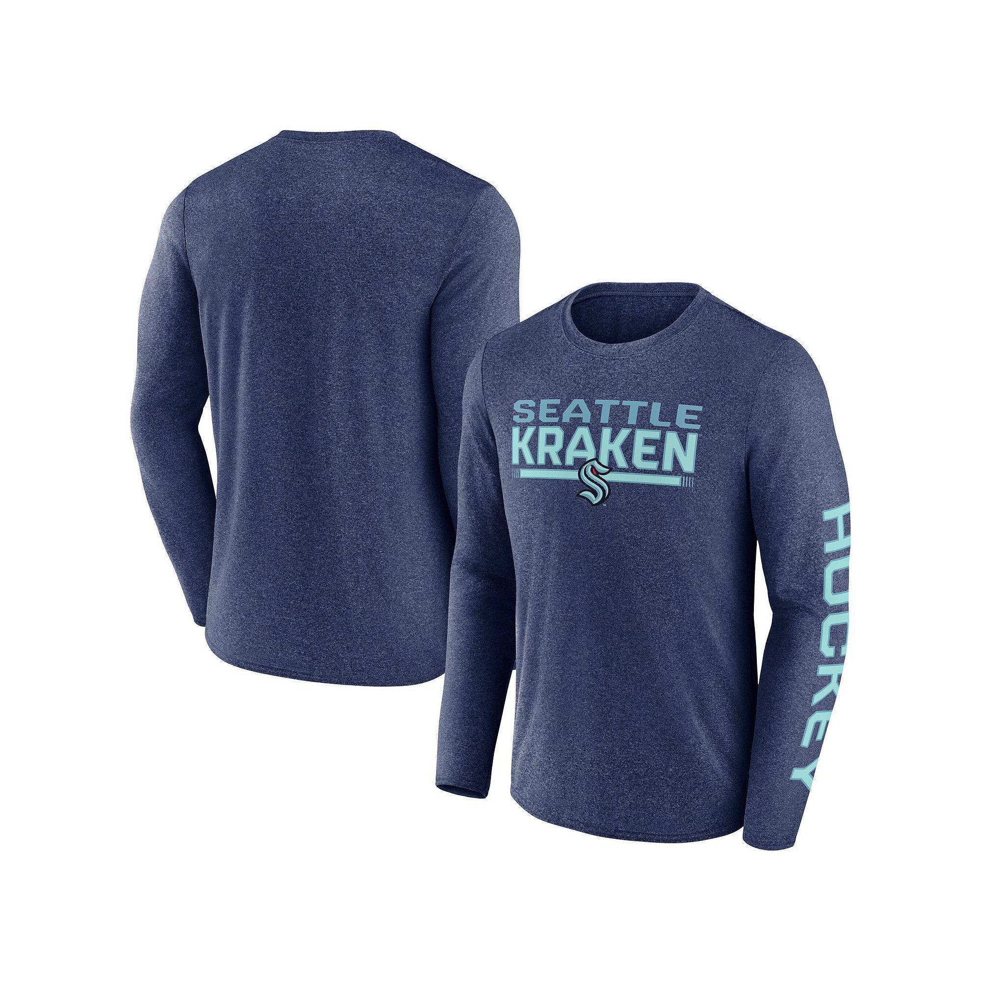 Mens Fanatics Heather Deep Sea Blue Seattle Kraken Sweep Iconic Synthetic Long Sleeve T-Shirt Krk Blue Product Image