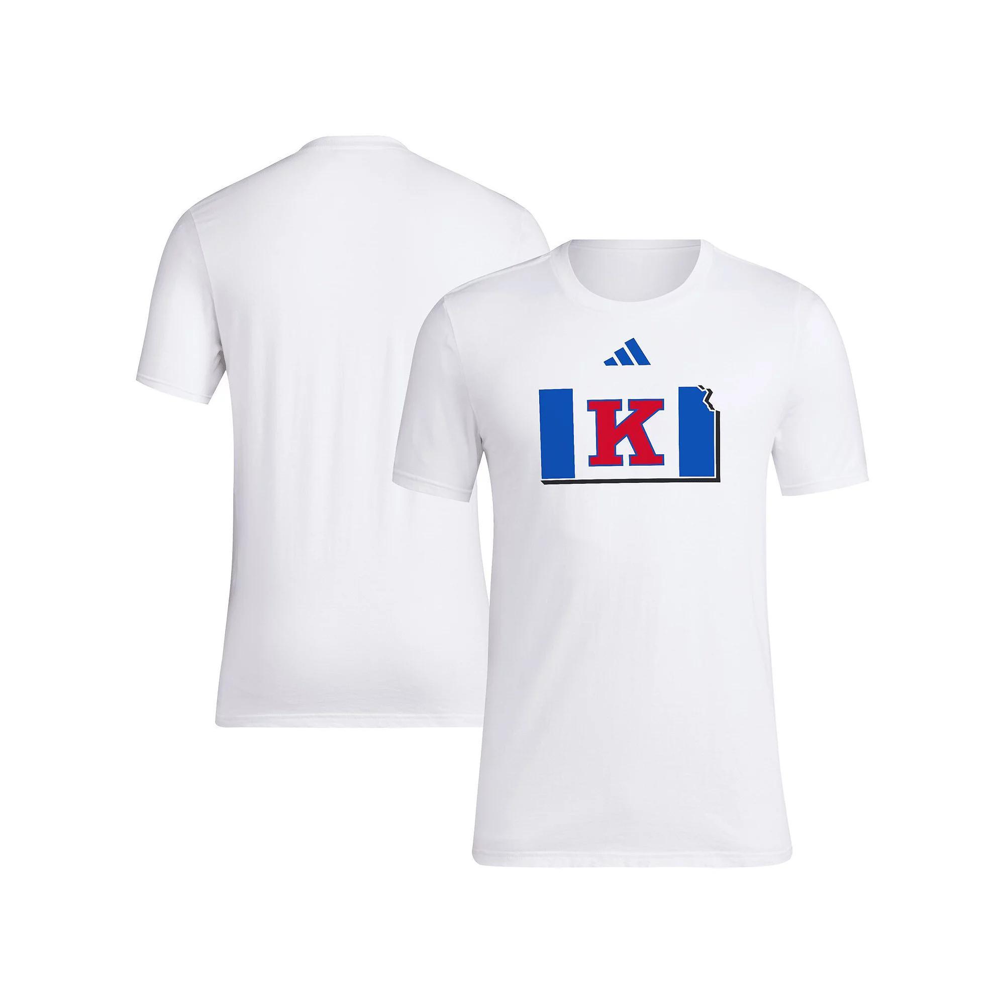 Men's adidas White Kansas Jayhawks Basketball State Outline Fresh T-Shirt, Size: 2XL Product Image
