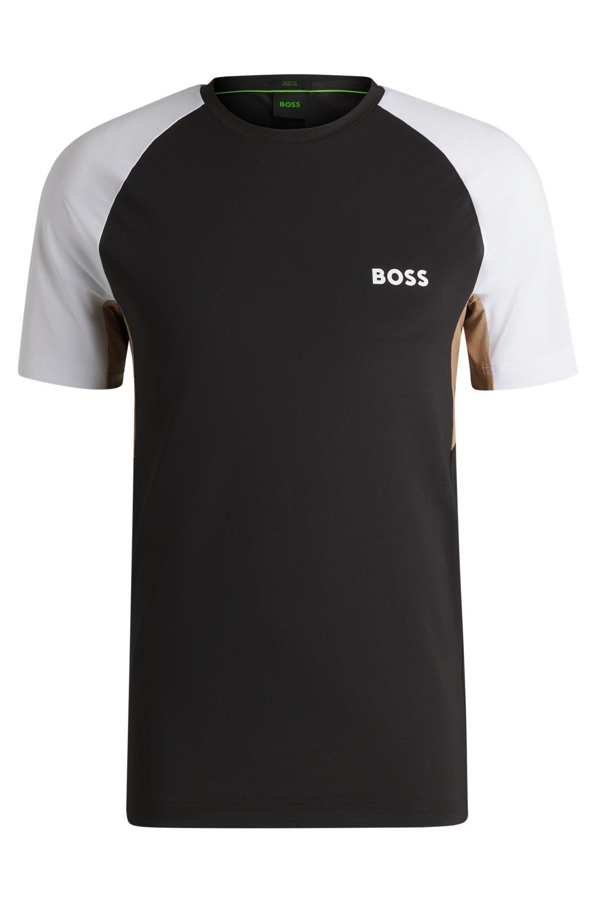 BOSS - Active color-blocked T-shirt in moisture-wicking fabric - Black Product Image