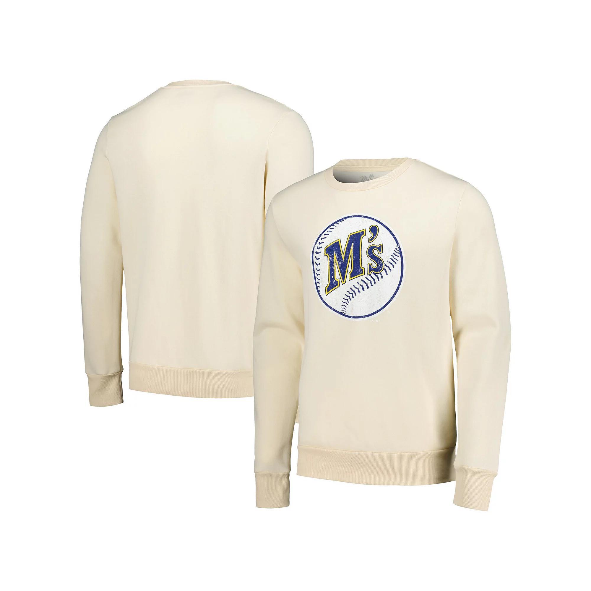 Men's Majestic Threads Oatmeal Seattle Mariners Fleece Pullover Sweatshirt, Size: XL, Team Product Image