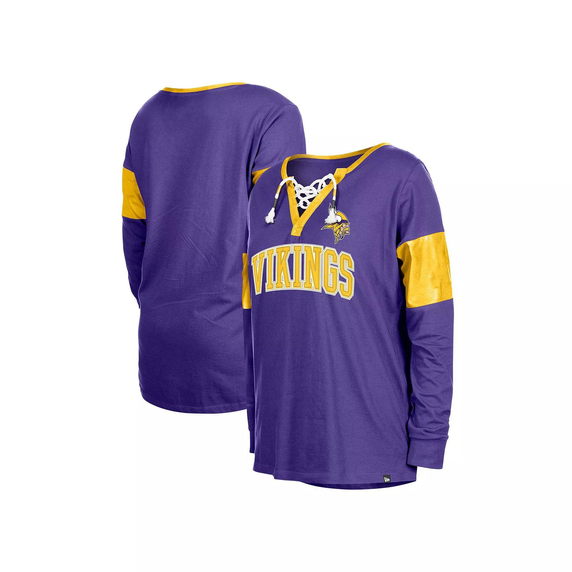 Women's New Era Purple Minnesota Vikings Lace-Up Notch-Neck Long Sleeve T-Shirt, Size: XL Product Image