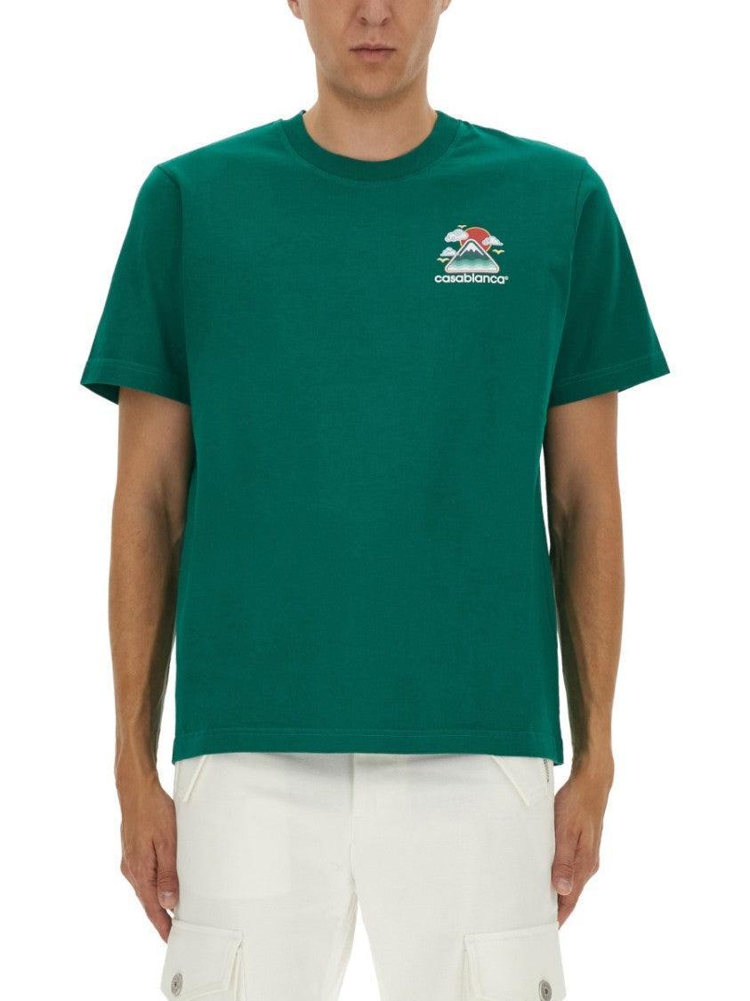 CASABLANCA Mens Montagne Ondulee Brand-print Cotton-jersey T-shirt In Green Product Image