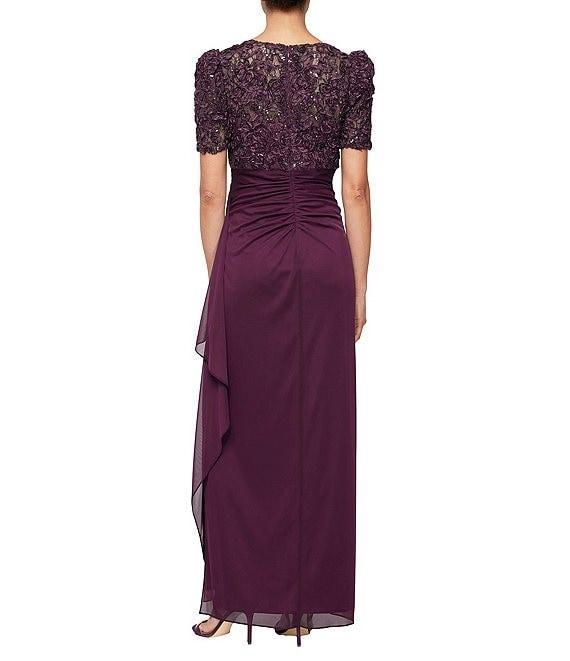 Alex Evenings Short Sleeve V-Neck Soutache Bodice Cascade Ruddle Dress Product Image