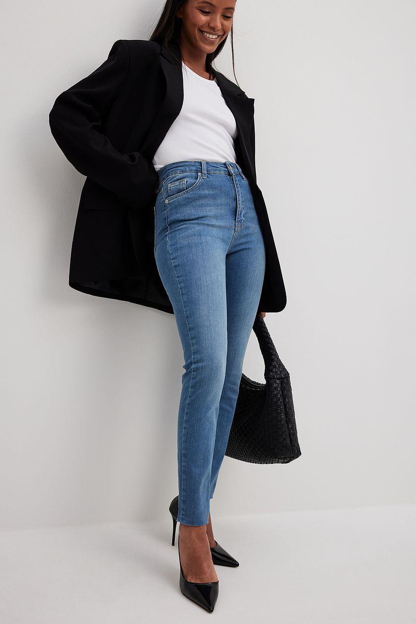 Skinny High Waist Raw Hem Jeans Product Image