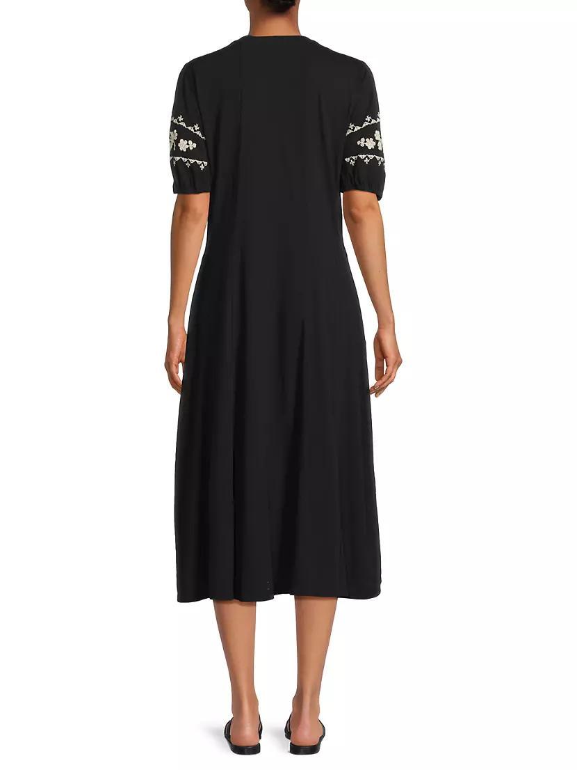 Camille Floral-Emboirdered Cotton Midi-Dress Product Image