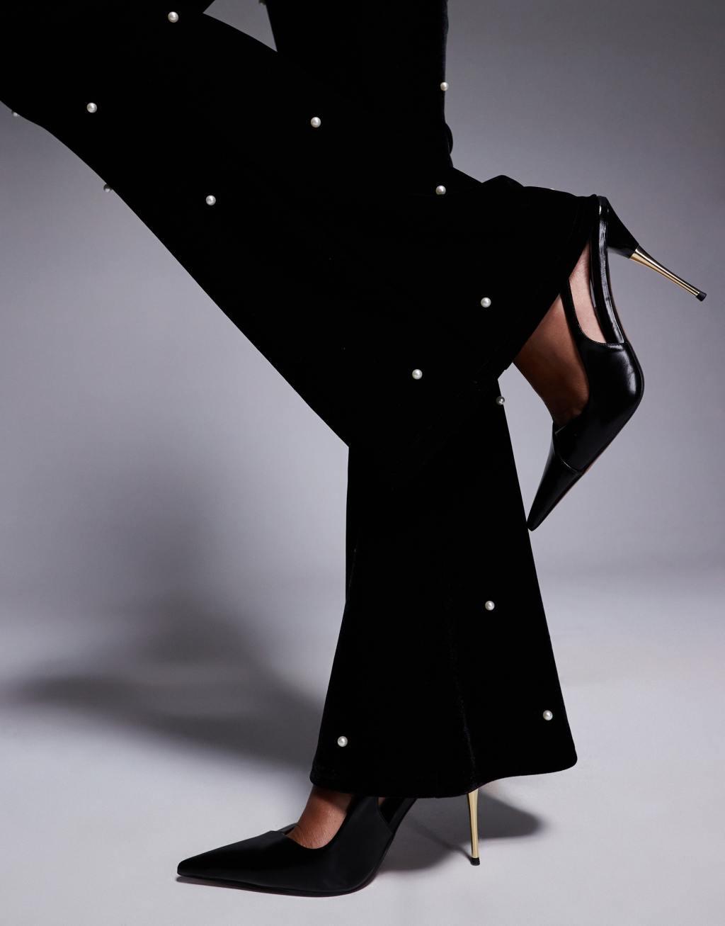 ASOS LUXE velvet pants with pearl embellishment in black - part of a set Product Image