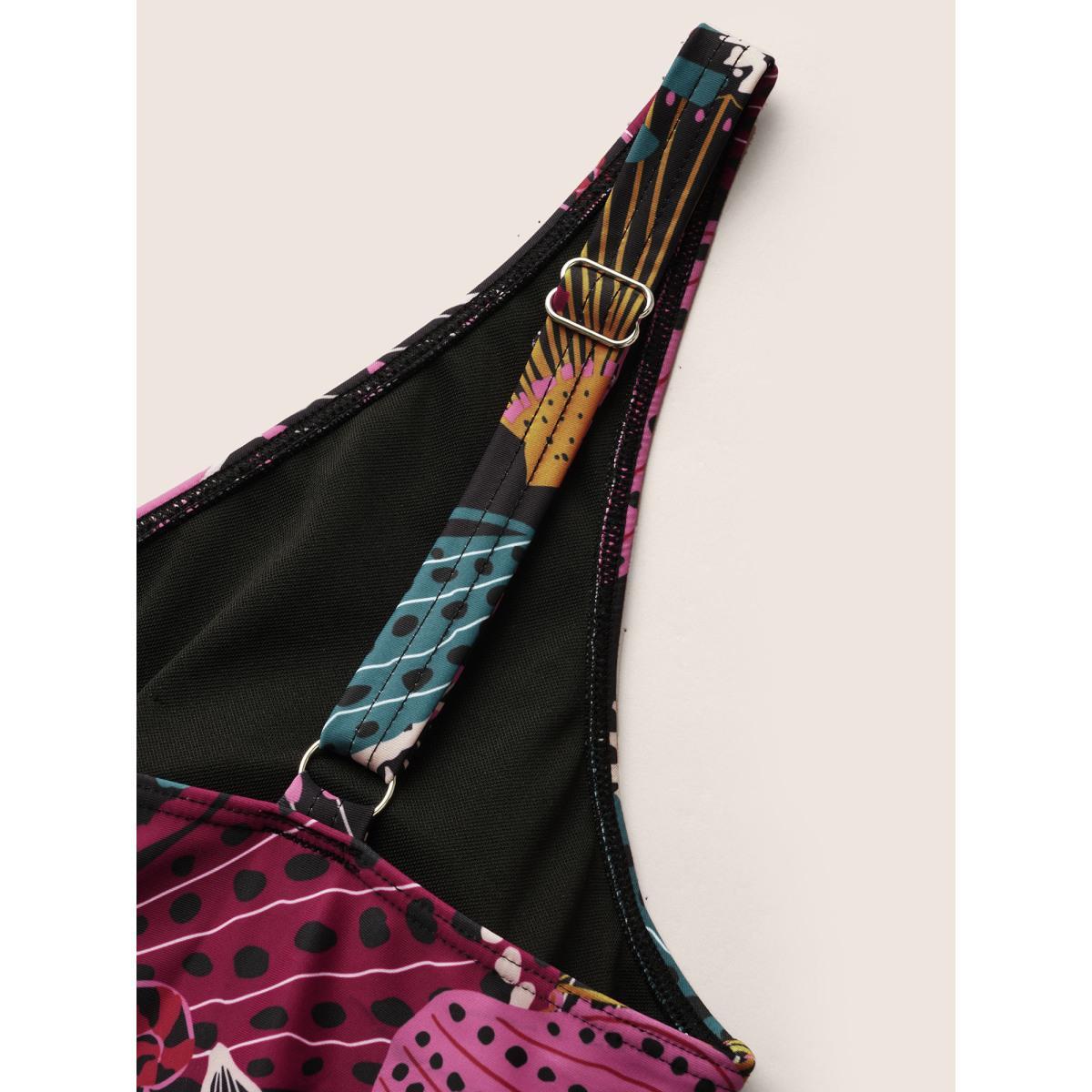 Plus Size V Neck Marine Elements Print Swim Dress Women's Swimwear Multicolor Beach Bodycon V-neck High stretch Curve Swim Dresses BloomChic 18-20/2X Product Image