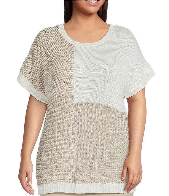 Perch By Blu Pepper Plus Color Block Short Sleeve Sweater Product Image