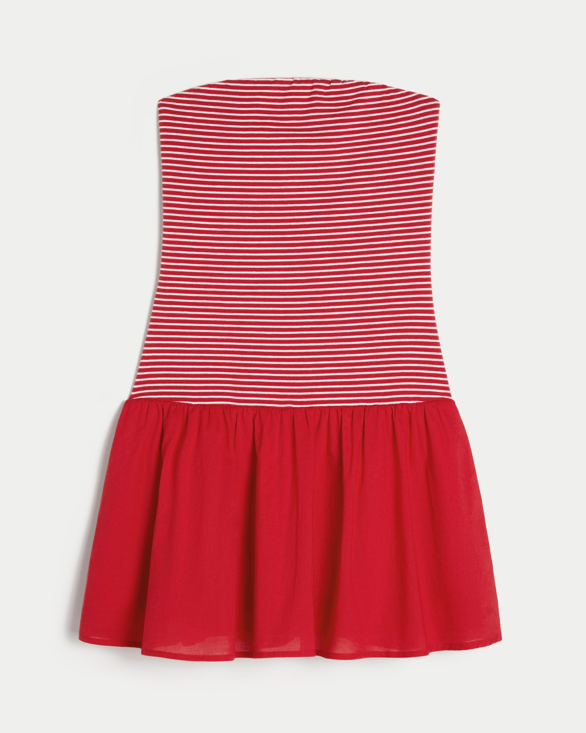 Strapless Drop-Waist Knit-Woven Mini Dress Product Image