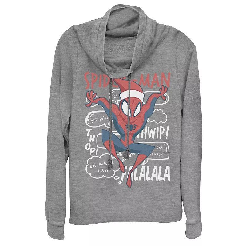 Juniors' Marvel Spider-Man Santa Holiday Doodles Cowlneck Graphic Lightweight Long Sleeve, Girl's, Size: XL, Gray Grey Product Image