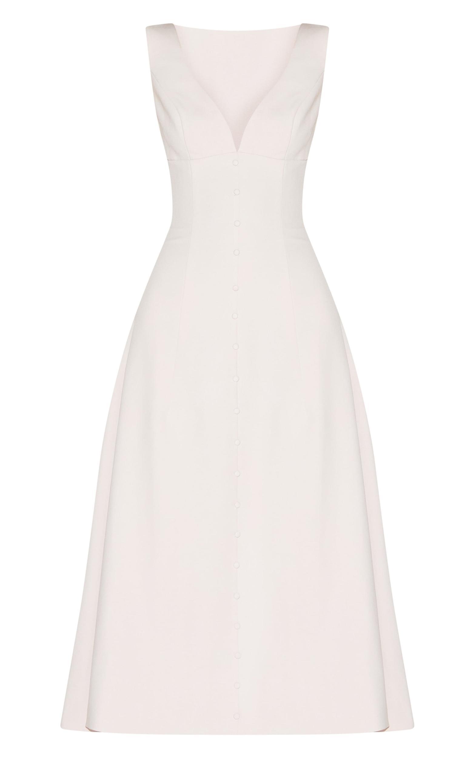  Cream Tailored Woven Plunge Button Down Midi Dress Product Image
