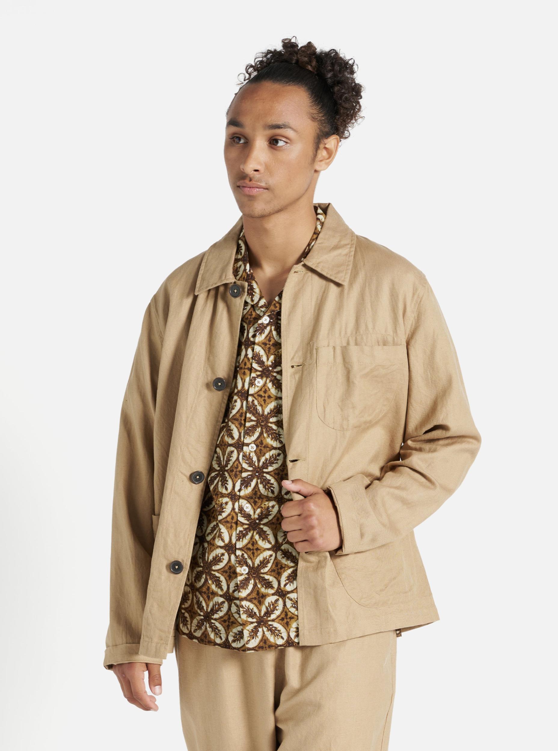 Universal Works Field Jacket in Sand Linen Cotton Suiting Product Image