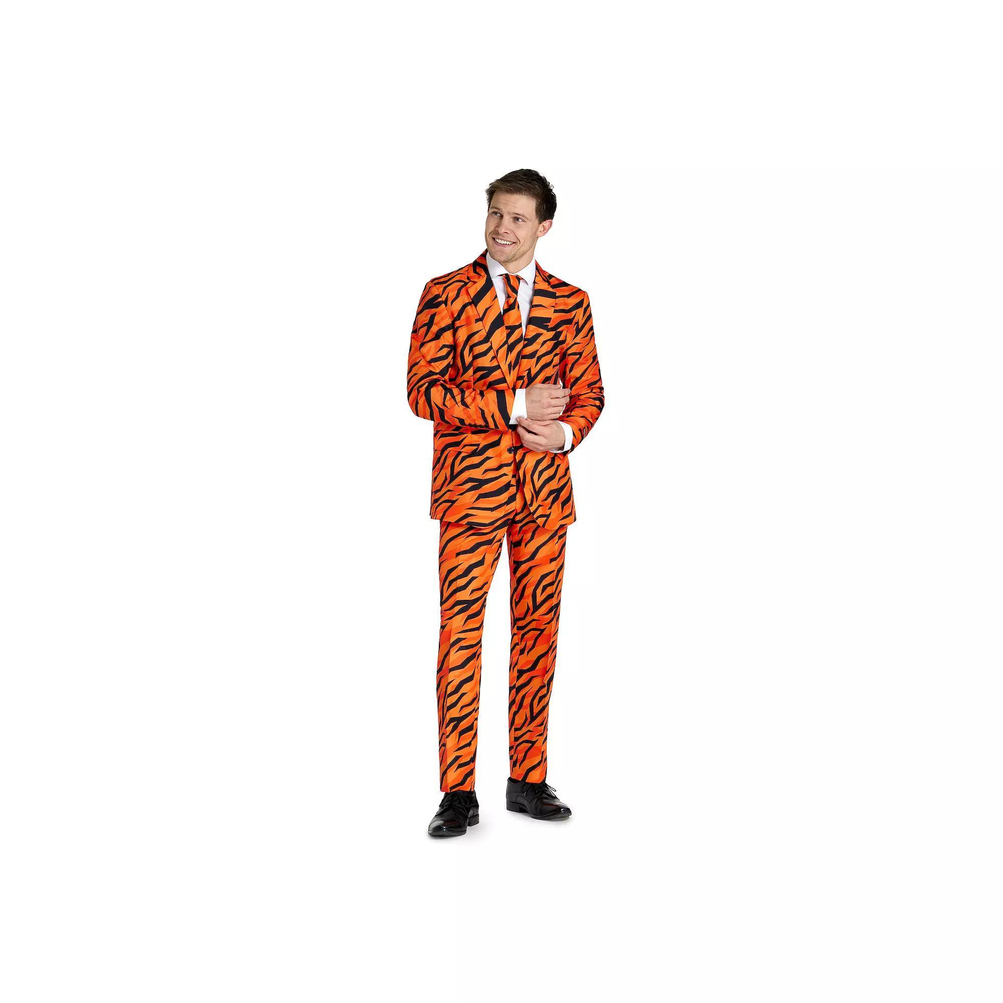 Men's Suitmeister Slim-Fit Tiger Orange Suit & Tie Set, Size: Medium, Miscellaneous Product Image